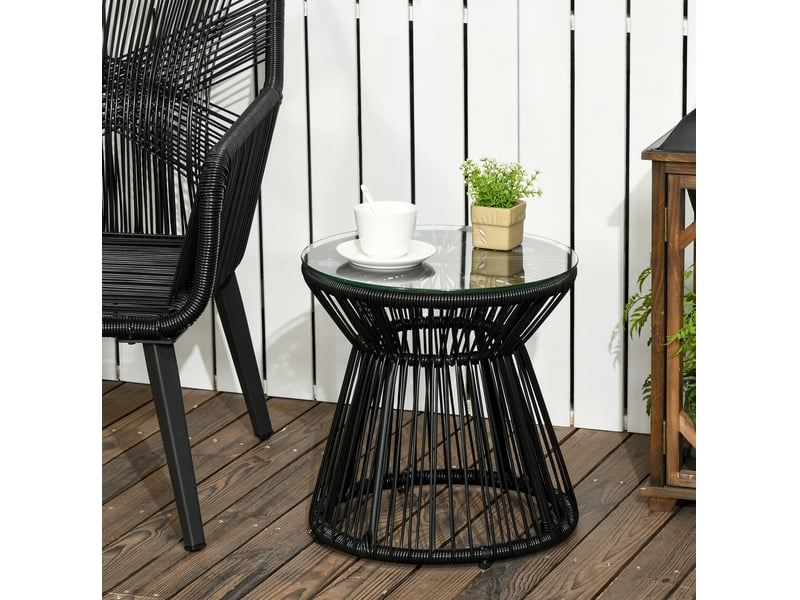  Table de jardin bistrot ronde avec plateau en verre trempé, métal et rotin pe noir, pour jardin et balcon, 40 × 40 × 42 cm  - Conforama B