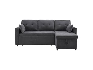 Canapé d'angle convertible canapé-lit réversible canapé 3 places avec coffre de rangement porte-gobelets - gris