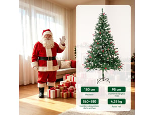 HOMAVO sapin de noël artificiel 180 cm, adapté à la maison, au jardin, aux centres commerciaux, aux hôtels, aux fêtes et à d’autres décors de noël.