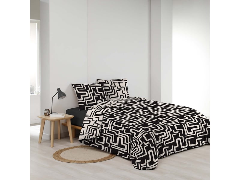  Parure de lit 3 pièces clover 260x240cm noir  - Conforama D