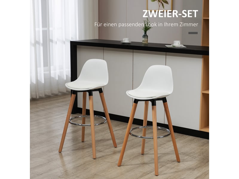  Tabourets de bar lot de 2 avec repose-pieds - lpospi - dossier rembourré, similicuir blanc, 38,5 × 42,5 × 91 cm  - Conforama C