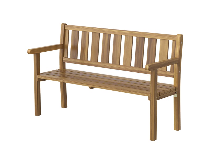 Banc de jardin 2 places en bois de sapin à lattes, 150 x 57 x 93 cm, couleur teck - Conforama A