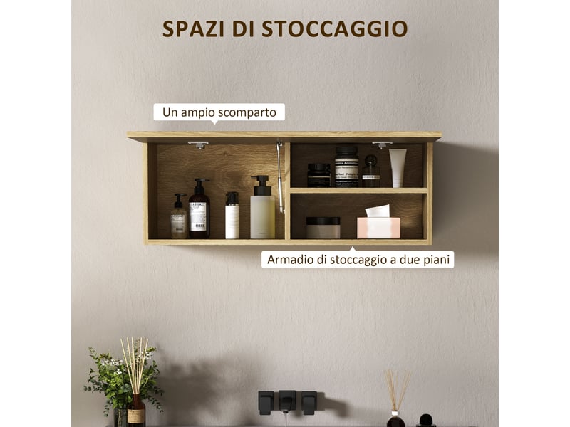  Meuble mural salle de bain 80 x 25 x 30 cm, porte relevable, finition bois naturel  - Conforama W