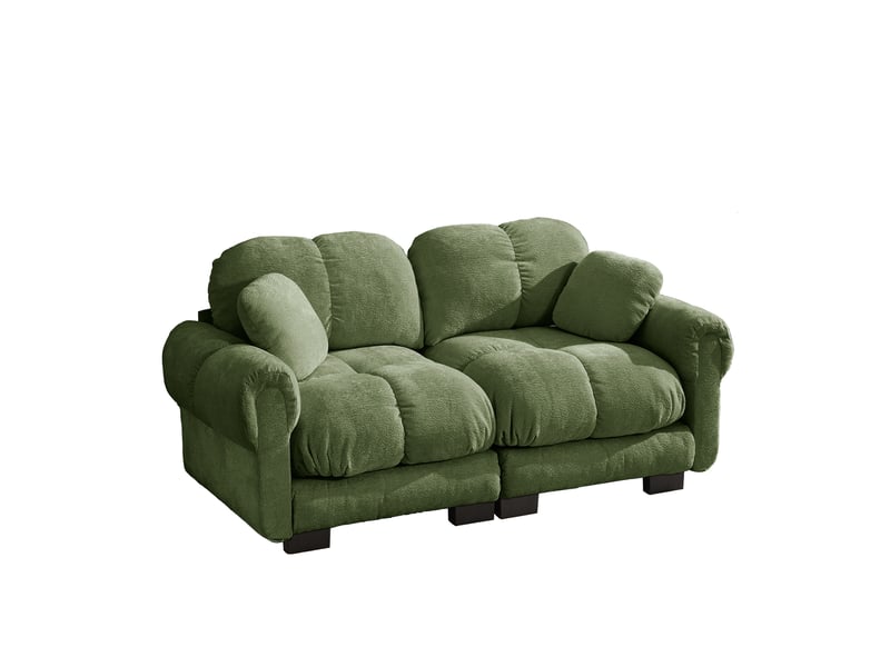 Canapé droit 2 places 190cm en chenille avec design matelassé, canapé modulable avec coussins épais ergonomique, montage facile, vert Bliss Lite - Conforama A