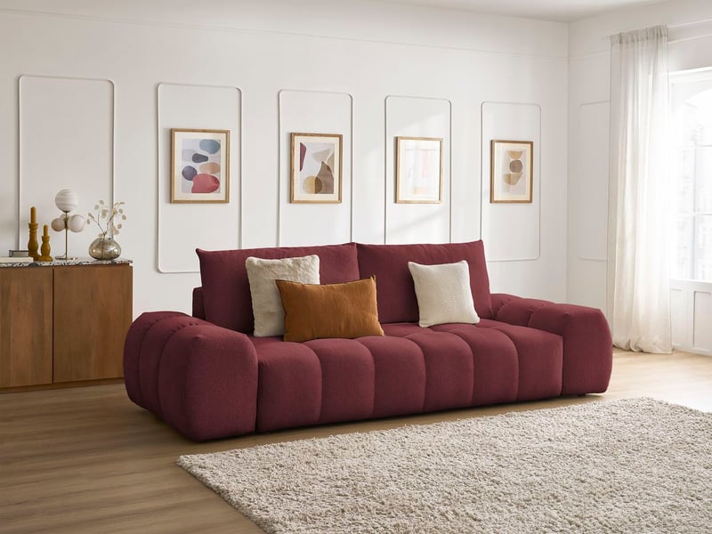 Bobochic canapé droit fixe 3 places everest tissu chiné rouge EVEREST - Conforama B