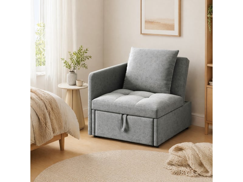  Canapé convertible modenvie 3 en 1 gris en tissu de lin dossier réglable 177 x 68 x 65 cm  - Conforama E