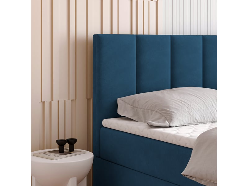 Boxspring meril 200x200 cm, lit complet avec matelas, bleu  - Conforama D