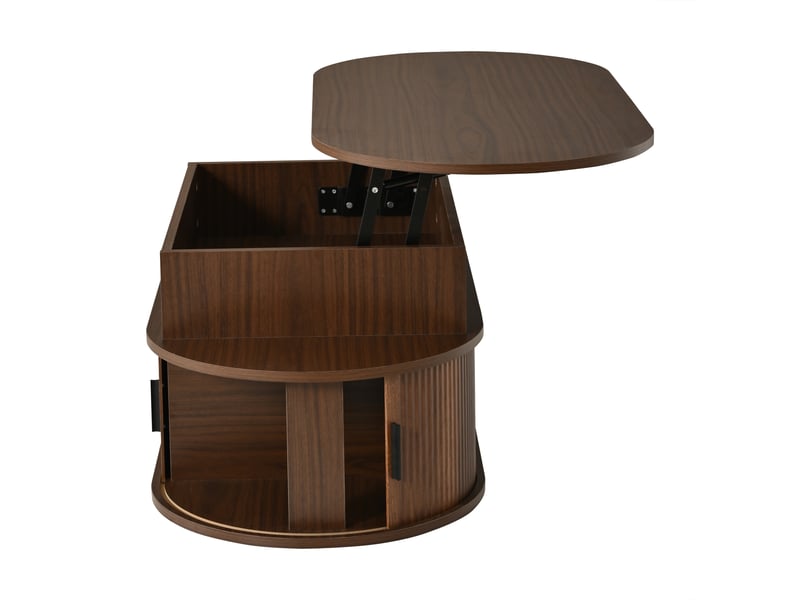  Table basse relevable ovale avec rangement, mdf aspect noyer, 100 x 50 cm, hauteur 40 à 55 cm  - Conforama A