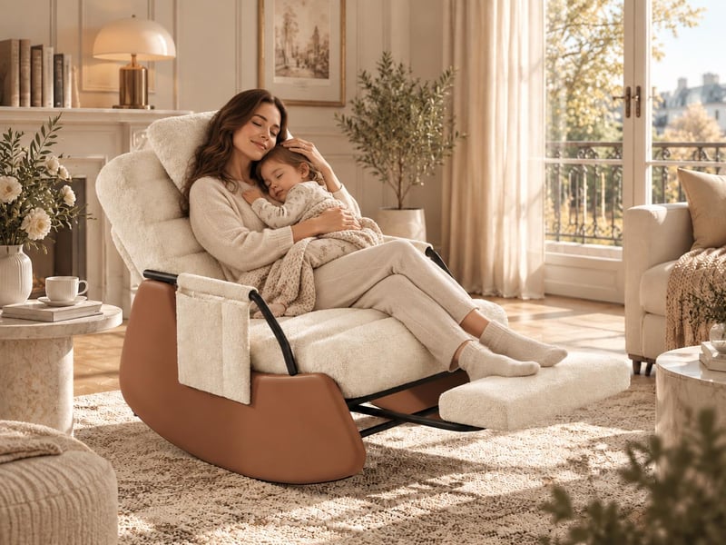 Fauteuil à bascule en velours côtelé beige – avec repose-pieds – dossier réglable en trois positions – coussin d'assise épais – design ergonomique  - Conforama C