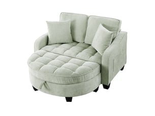 Canapé convertible 2 en 1 bleu cyan avec pouf coffre, tissu respirant et bois d’eucalyptus