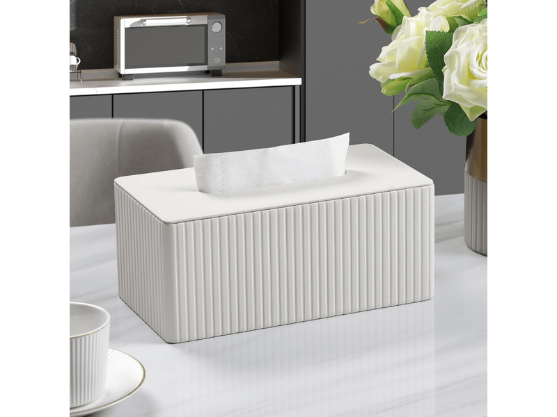 Housse de boîte à mouchoirs en cuir rayé pour salle de bain, chambre, salon, bureau - 1 pièce, blanc, 25 × 13,5 × 11 cm  - Conforama B