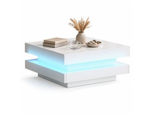 Table basse carrée avec éclairage led bluetooth et commande par application pour salon, 70 × 70 × 36 cm, blanc