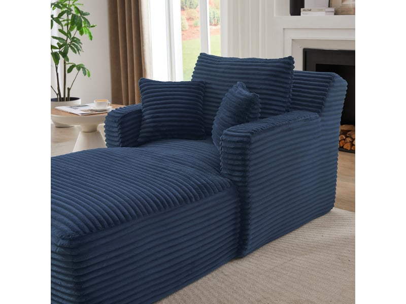  Méridienne bleu en velours côtelé canapé salon moderne confortable sans montage pour appartement  - Conforama W