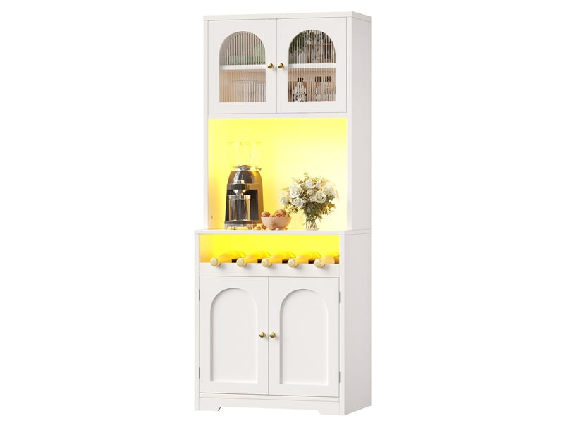 Buffet 2 pièces finition blanche éclairage led rgb piloté par application portes vitrées casier à bouteilles protection anti-basculement étagères réglables - Conforama A