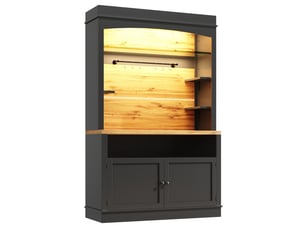 Buffet de cuisine noir, 107x43x184 cm, mdf et métal, led par application, 6 crochets à tasses et rangements ouverts