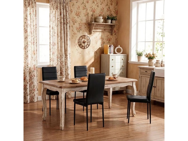  Chaises de salle à manger lot de 4 à dossier haut ergonomique  - pieds métal, simili cuir noir  - Conforama B