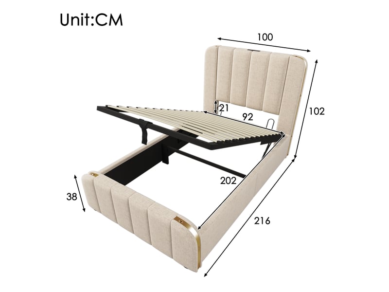  Lit coffre, lit enfant 90x200 cm, usbusb-c, matelas inclus, lin beige  - Conforama C