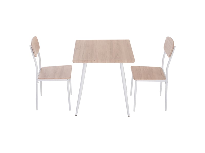  Ensemble de salle à manger 3 pièces, table et 2 chaises, structure en métal, coin repas pour salle à manger ou cuisine, coloris naturelblanc  - Conforama A