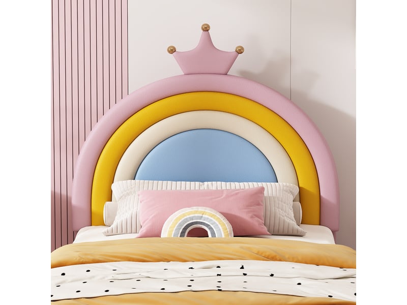  Lit rembourré pour enfants 90x200cm - avec 1 tiroir - tête de lit arc-en-ciel - hauteur de tête de lit réglable - pu - rose (sans matelas)  - Conforama R