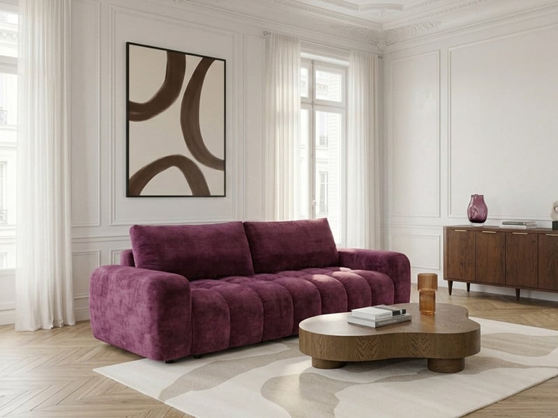 Bobochic canapé droit convertible 3 places jules tissu lisse rouge JULES - Conforama B