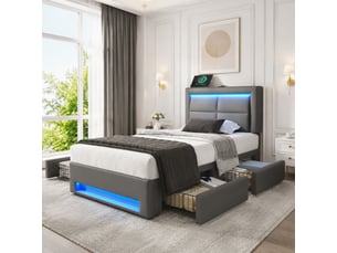Lit avec rangement 90x200 cm HAVRYA coloris gris