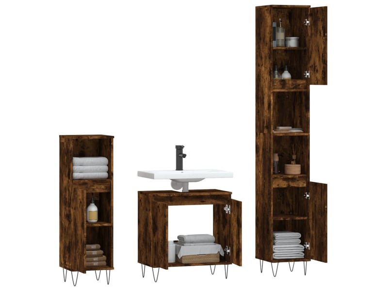 Ensemble d'armoires de salle de bain 3 pcs chêne fumé cf63001 - Conforama E