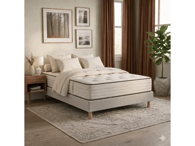  Ensemble essenzia grand palais 3000 + sommier tradition graphic 19 cm + pieds 140x200 gris clair ressorts  - Conforama C