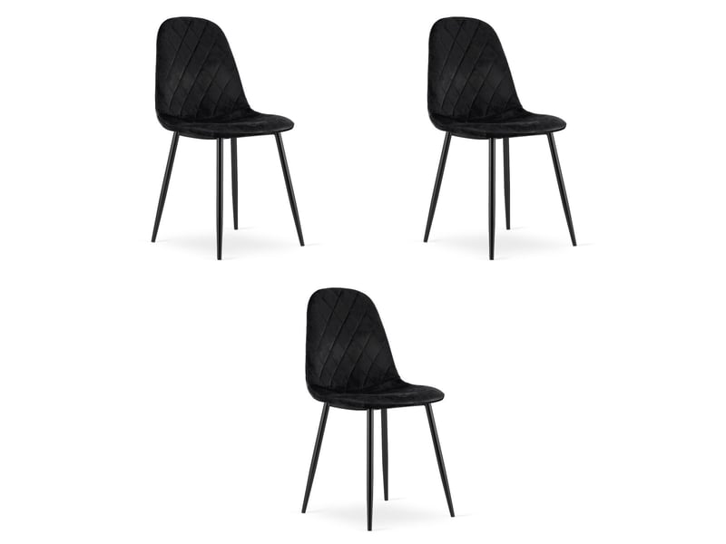  Lot de 3 chaises asti en velours noir et métal  - Conforama A