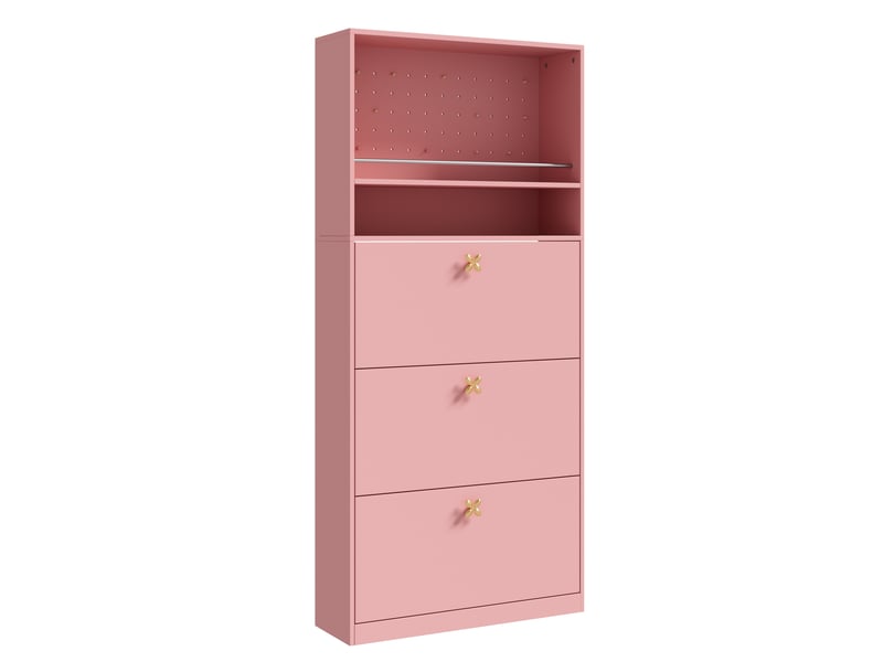  Meuble à chaussures étroit, 80x24x178,5 cm, 3 abattants, 2 niches, panneau perforé Fay Lum - Conforama E