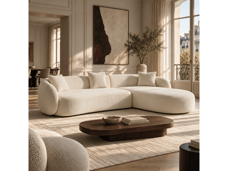 Canapé d'angle droit 4 places en tissu tramé toucher doux crème celine 1CELADTTCR - Conforama B