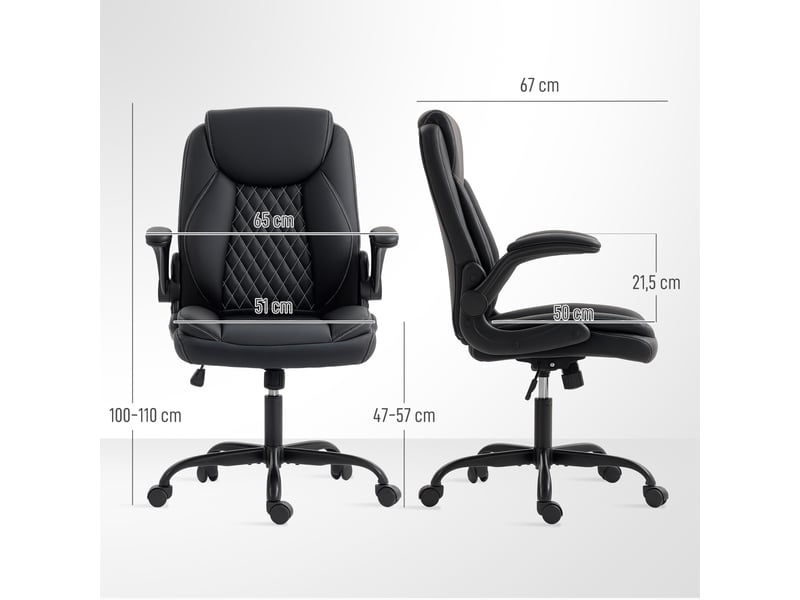 Fauteuil de bureau ergonomique, chaise bureau, polyuréthane, 67x65x110cm, noir - Conforama E