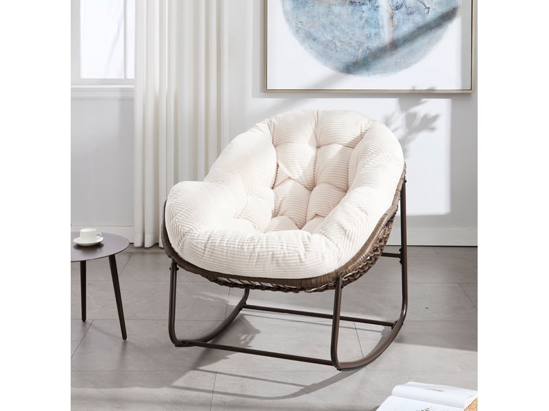  Fauteuil à bascule extérieur en rotin synthétique blanc 78x106x90 cm  - Conforama E