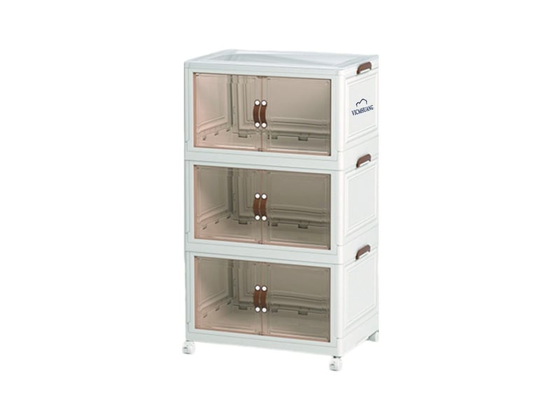  Rangement plastique pliable 3 couches avec roulettes, porte magnétique – boîte de rangement pour chambre à coucher  - Conforama A