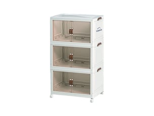 Rangement plastique pliable 3 couches avec roulettes, porte magnétique – boîte de rangement pour chambre à coucher