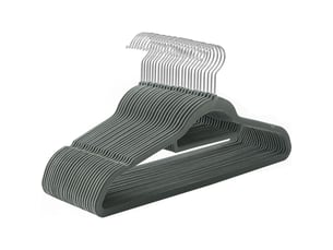 Cintres en velours, lot de 50, antidérapants, épaisseur 0,6 cm, gain de place, crochet pivotant à 360°, longueur 43,5 cm, pour manteaux, chemises, robes, pantalons, gris
