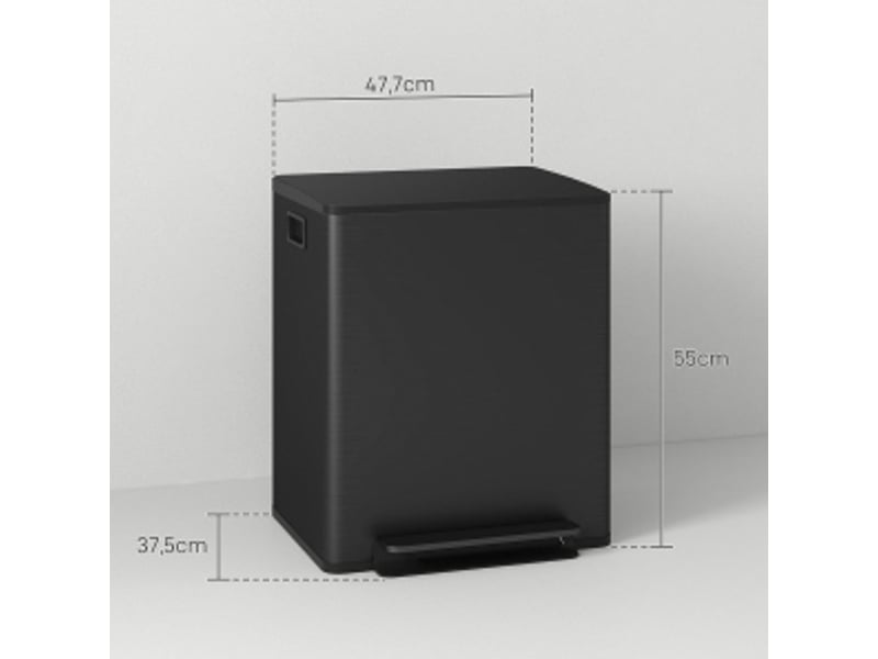  Poubelle de cuisine tcqpz à pédale double bac 2 x 25 l acier inoxydable noir 47,7 x 37,5 x 56 cm  - Conforama A