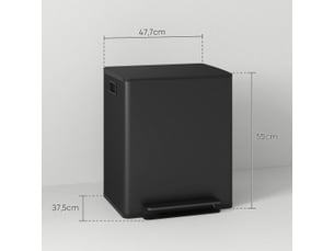 Poubelle de cuisine tcqpz à pédale double bac 2 x 25 l acier inoxydable noir 47,7 x 37,5 x 56 cm