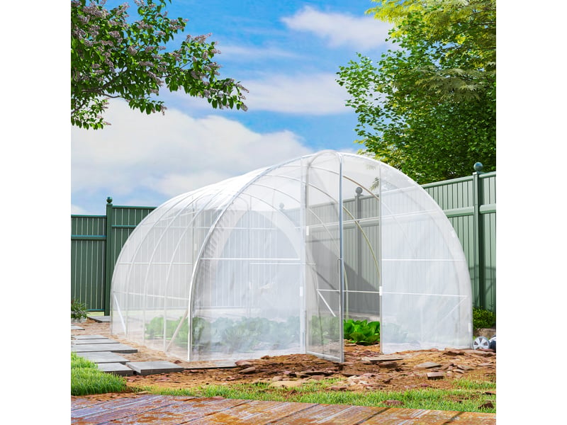  Serre tunnel 4 x 3 x 2 m avec 2 portes, serre de jardin avec toit arrondi pour la culture des plantes, transparente  - Conforama D