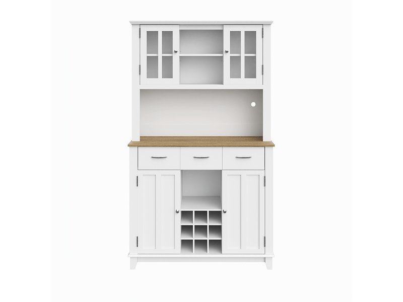 Buffet Haut Vitrine Avec éclairage LED - 80x35x200 Cm - 5 étagères, 2 Portes Verre - Cave à Vin Intégrée - Blanc
