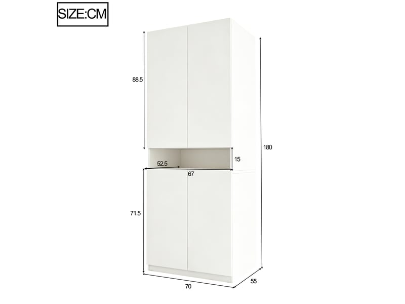  Armoire avec 4 portes, niche centrale led, grand rangement et penderie pour chambre en mdf blanc 70 × 55 × 180 cm  - Conforama C