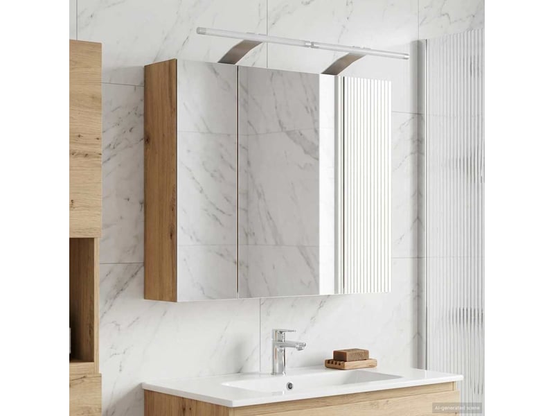  Amoire de salle de bain, meuble de salle de bain avec miroir chêne artisanal shl2411  - Conforama D