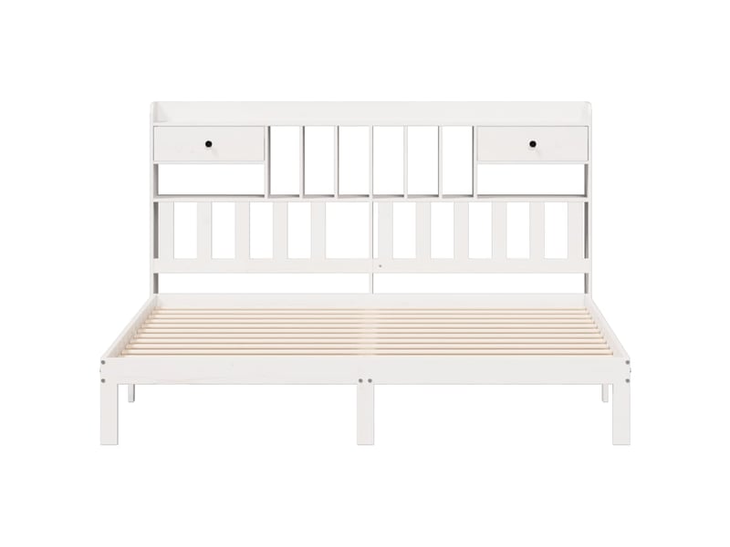 Lit double- lit adulte - lit bibliothèque sans matelas blanc 180x200 cm bois pin massif - Conforama C