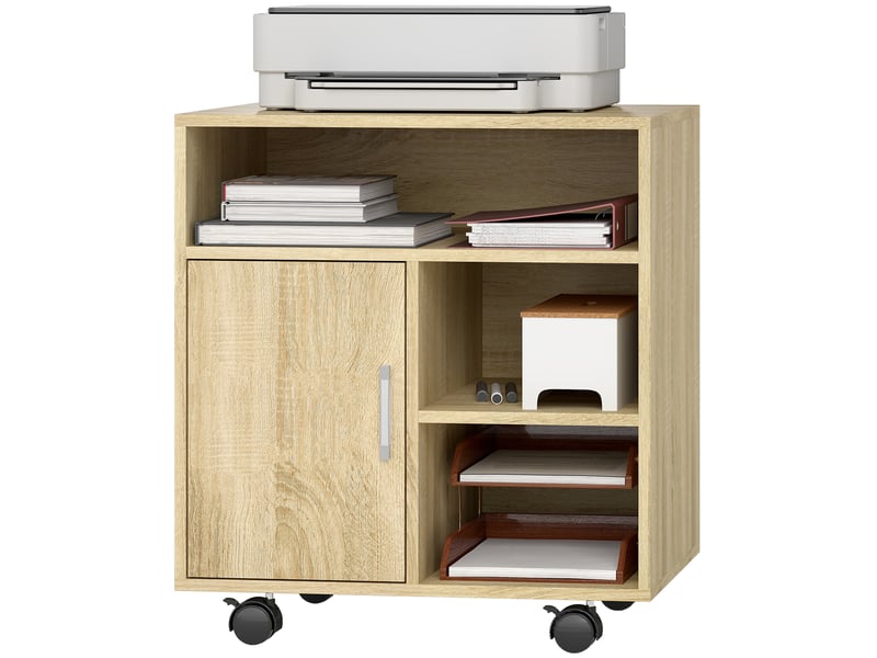  Support d'imprimante 1 porte 3 niches panneau de particules bois naturel 60x50x65 cm  - Conforama B