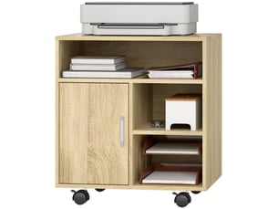Support d'imprimante 1 porte 3 niches panneau de particules bois naturel 60x50x65 cm