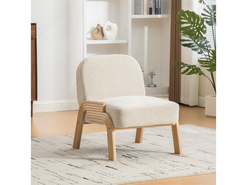  Fauteuil loungesessel scandinave en tissu - 72x61x78cm - chaise d'appoint sans accoudoirs salon chambre tissu chenille - beige  - Conforama B