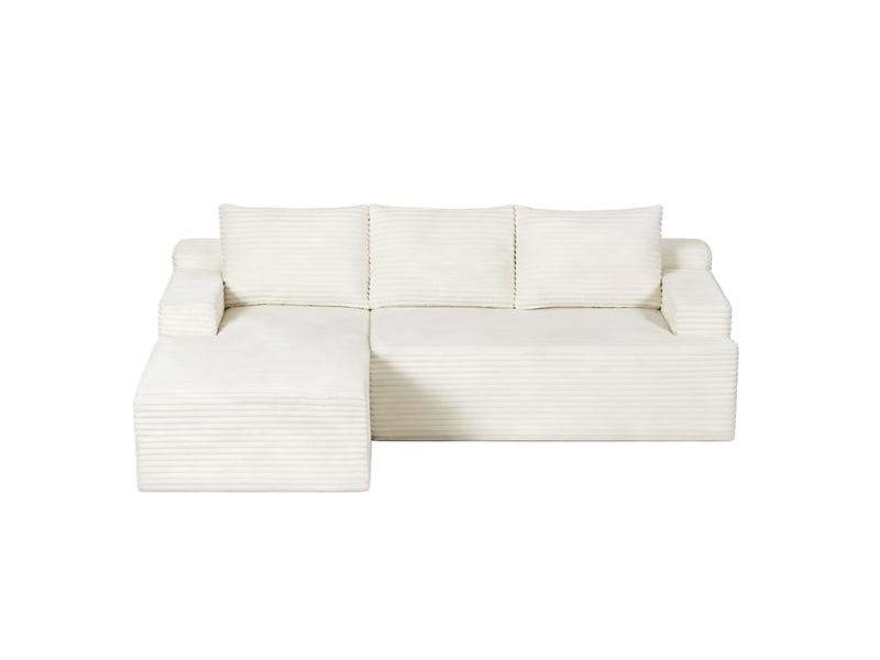  Canapé d’angle 4 places beige clair en velours côtelé, style nuage avec méridienne droite, modulable et convertible  - Conforama A