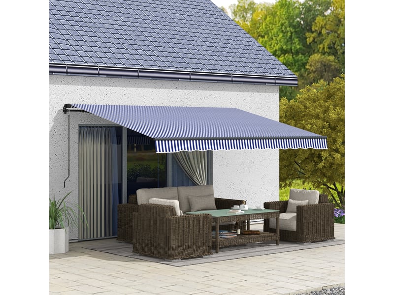  Store banne, store de terrasse, avec manivelle, résistant aux intempéries, 400 cm x 300 cm, bleu et blanc  - Conforama C
