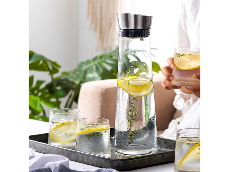  Carafe en verre,carafe en verre anti-carafe en verre de 1 litre avec couvercle à clapet en acier inoxydable  - Conforama C
