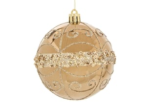 Boule de noël en plastique marron décor doré d. 80 mm