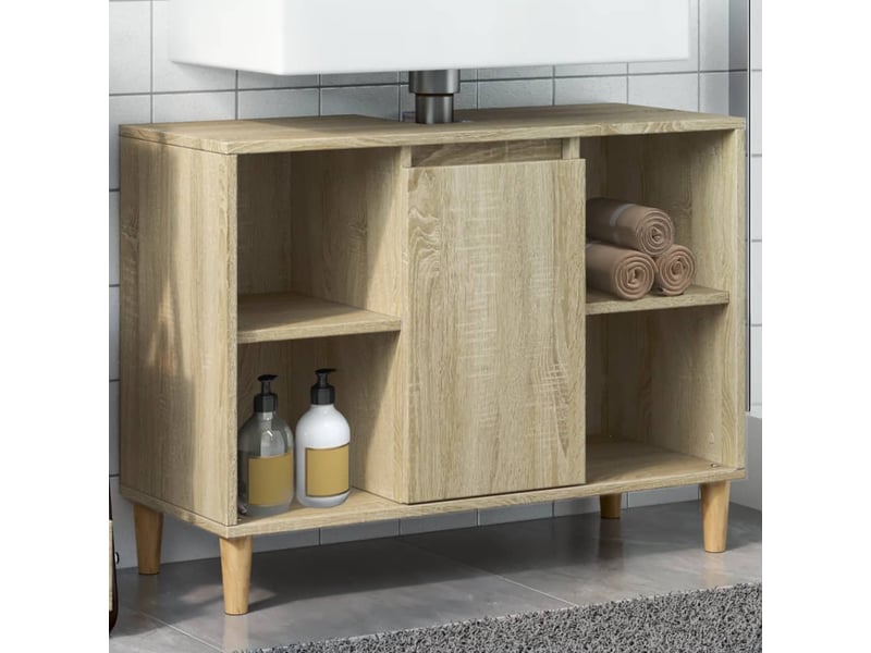  Meuble salle de bain rangement, commode chêne sonoma 80x33x60cm bois d'ingénierie shl5863  - Conforama B